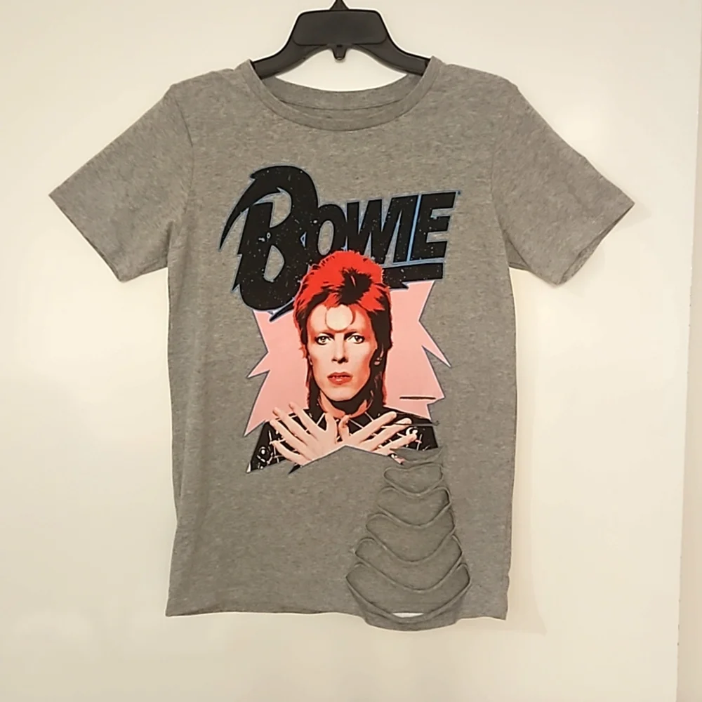 David Bowie distressed gray short sleeve graphic tee Small Ziggy Stardust - Picture 1 of 7